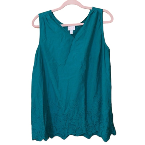 •ISABEL MATERNITY•KELLY GREEN EMBROIDERED FLORAL V NECK TANK TOP SIZE LARGE - Picture 1 of 9